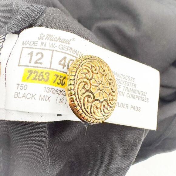 St. Michael Lightweight Black Gold Button Down Jacket Blazer Size 12 - Picture 5 of 7
